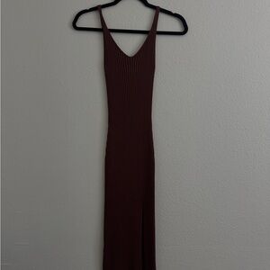 Abercrombie Brown Ribbed V-Neck Midi Dress - Brown - XXSP